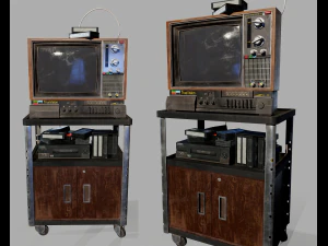 Старый телевизор и видеокассета 3D Модель