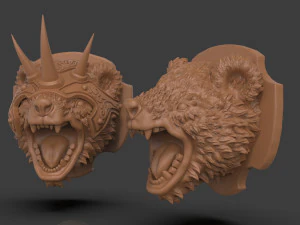 Stylized Grizzly Bear Trophy Head 3D Print Model