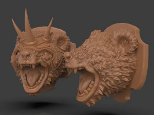 Stylized Grizzly Bear Trophy Head 3D Print Model