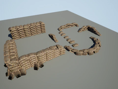 Warfare Sandbags Modular Kit 3D Model
