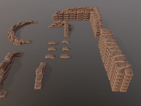 Warfare Sandbags Modular Kit Model 3D