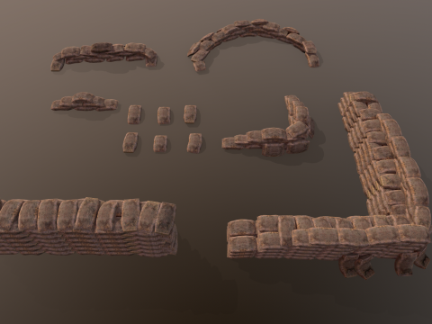 Warfare Sandbags Modular Kit Model 3D