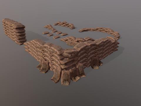 Warfare Sandbags Modular Kit Model 3D