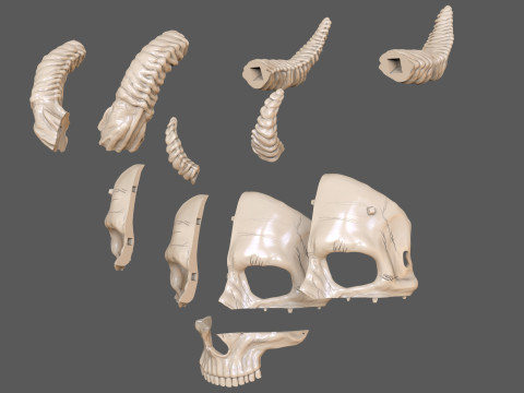 Skull Masks Pack 3 Horns Modèles 3D en vedette