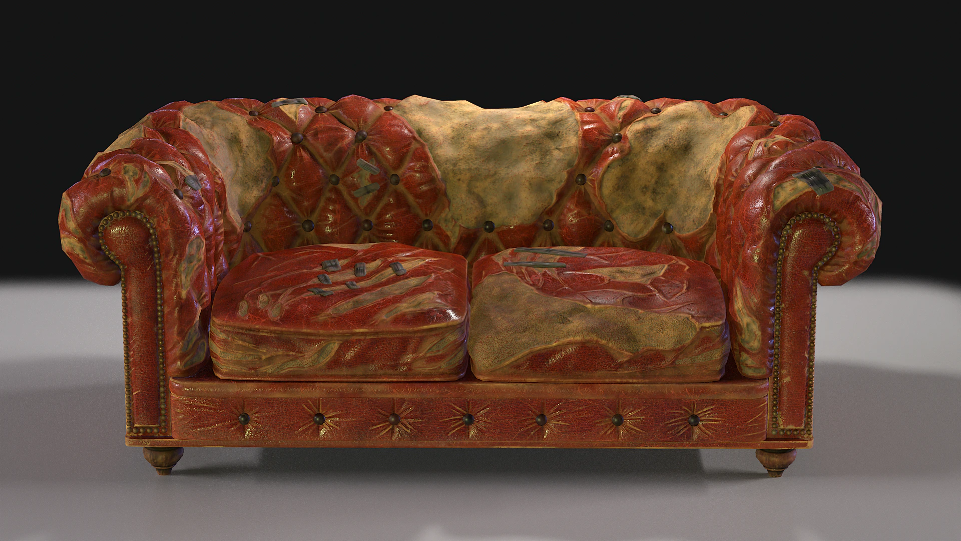 Sofá Chesterfield danificado Modelo 3D .c4d .max .obj .3ds .fbx .stl .blend