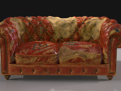 Chesterfield Sofa Damaged 3D Model