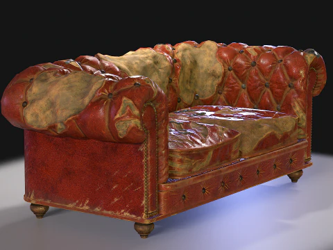 Sof&aacute; Chesterfield danificado Modelo 3D