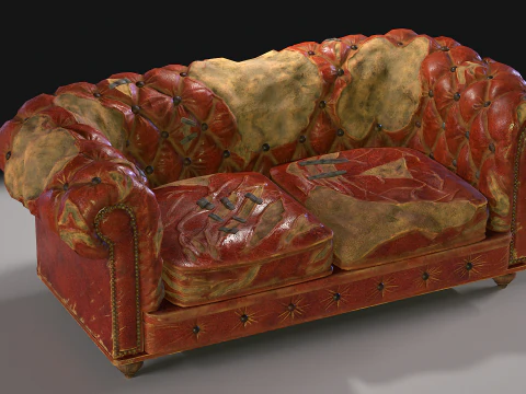 Sof&aacute; Chesterfield danificado Modelo 3D