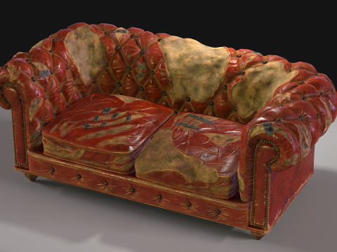 Chesterfield Sofa Damaged 3D Модель