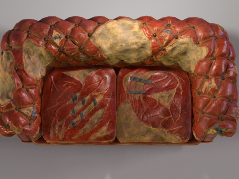 Chesterfield Sofa Damaged 3D Модель