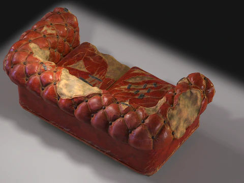 Sof&aacute; Chesterfield danificado Modelo 3D