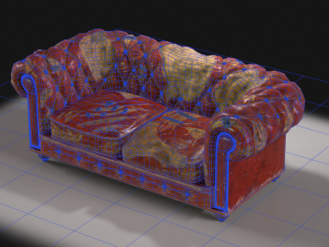 Chesterfield Sofa Damaged 3D Модель
