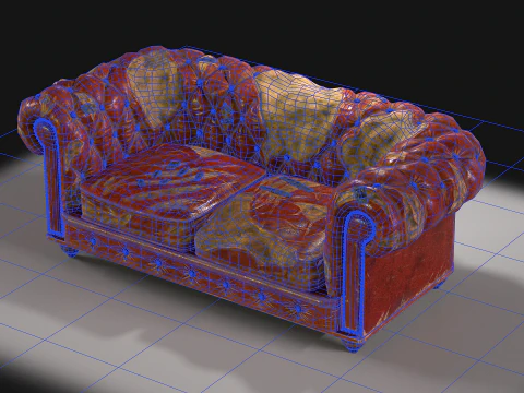 Sof&aacute; Chesterfield danificado Modelo 3D