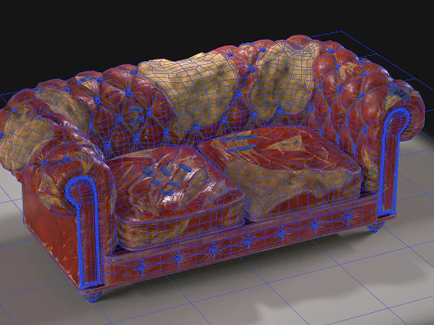 Sof&aacute; Chesterfield danificado Modelo 3D