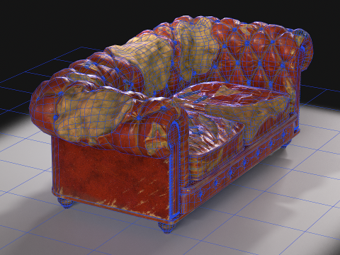 Chesterfield Sofa Damaged 3D Модель