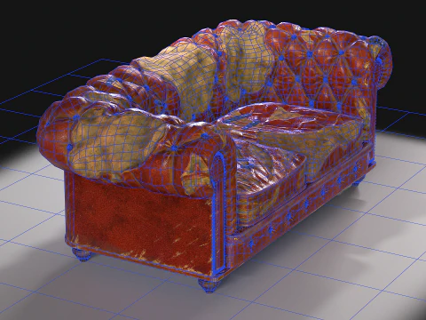 Sof&aacute; Chesterfield danificado Modelo 3D