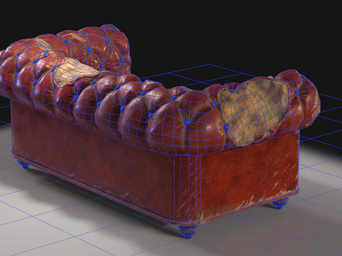 Sof&aacute; Chesterfield danificado Modelo 3D