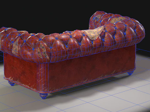 Sof&aacute; Chesterfield danificado Modelo 3D