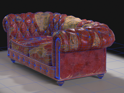 Chesterfield Sofa Damaged 3D Модель