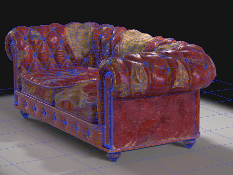 Sof&aacute; Chesterfield danificado Modelo 3D