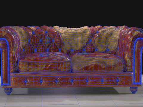 Sof&aacute; Chesterfield danificado Modelo 3D