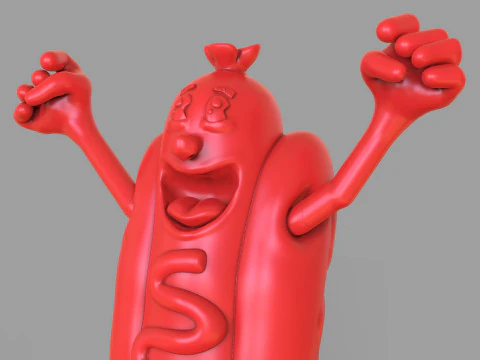Excited Hot Dog 3D Model