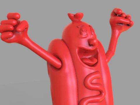 Excited Hot Dog 3D Model