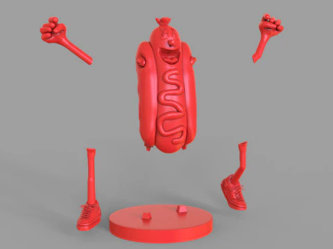 Excited Hot Dog 3D Model