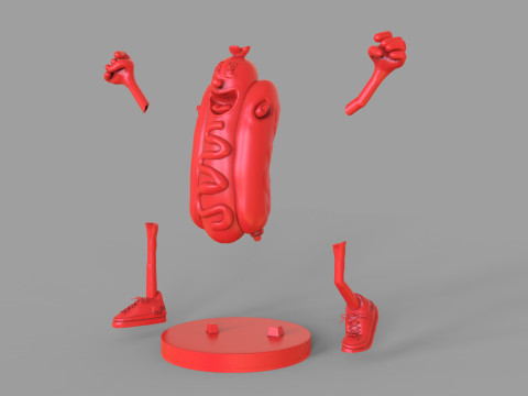 Excited Hot Dog Modello 3D