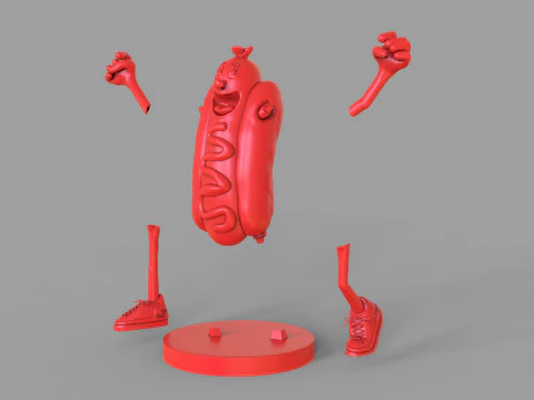 Excited Hot Dog 3D Model