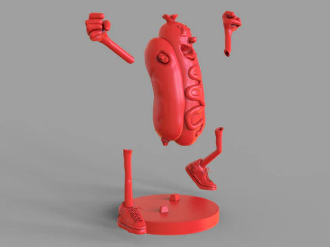 Excited Hot Dog 3D Model