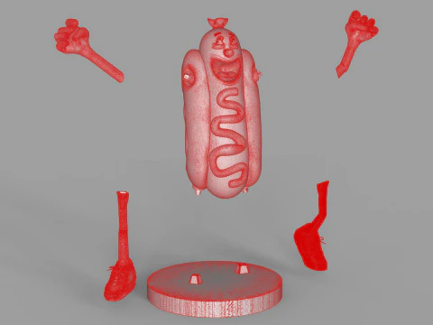 Excited Hot Dog 3D Model