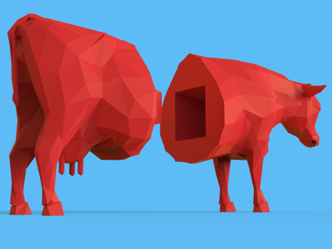 Low Poly Sculpture Cow Model 3D
