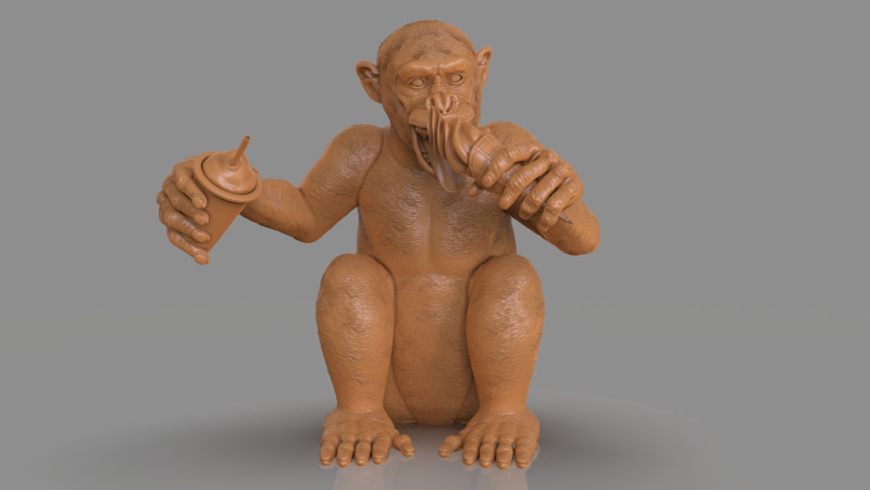 Chimp Ice Cream Addict 3D Модель .c4d .max .obj .3ds .fbx .stl .blend 