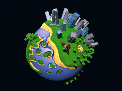 Stylized Diorama Planet 3D Model
