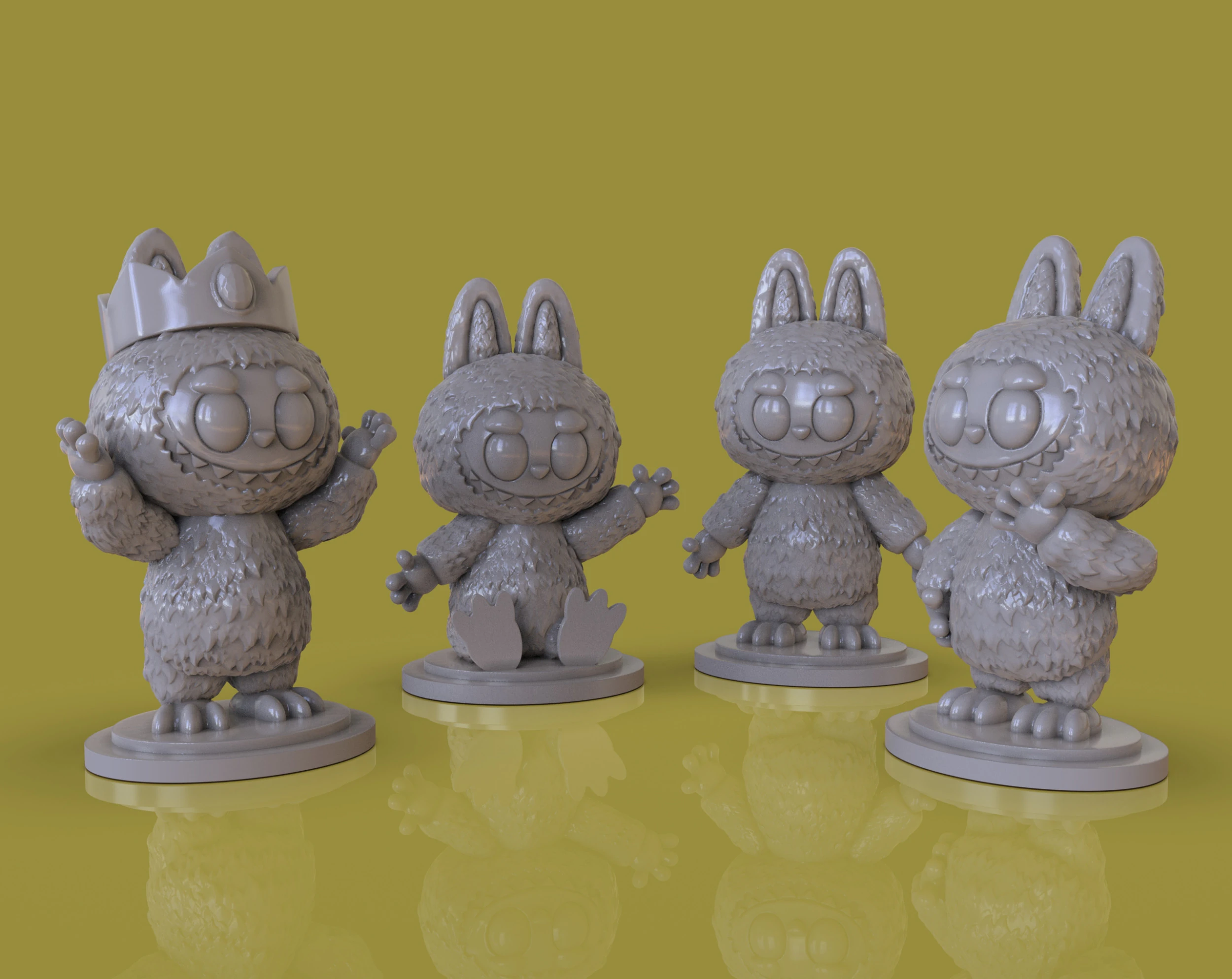 4 Labubu Sculpts 3D Model .c4d .max .obj .3ds .fbx .stl .blend 