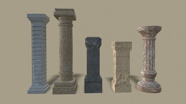 set of old columns and pillars 3D Model .c4d .max .obj .3ds .fbx .stl .blend 