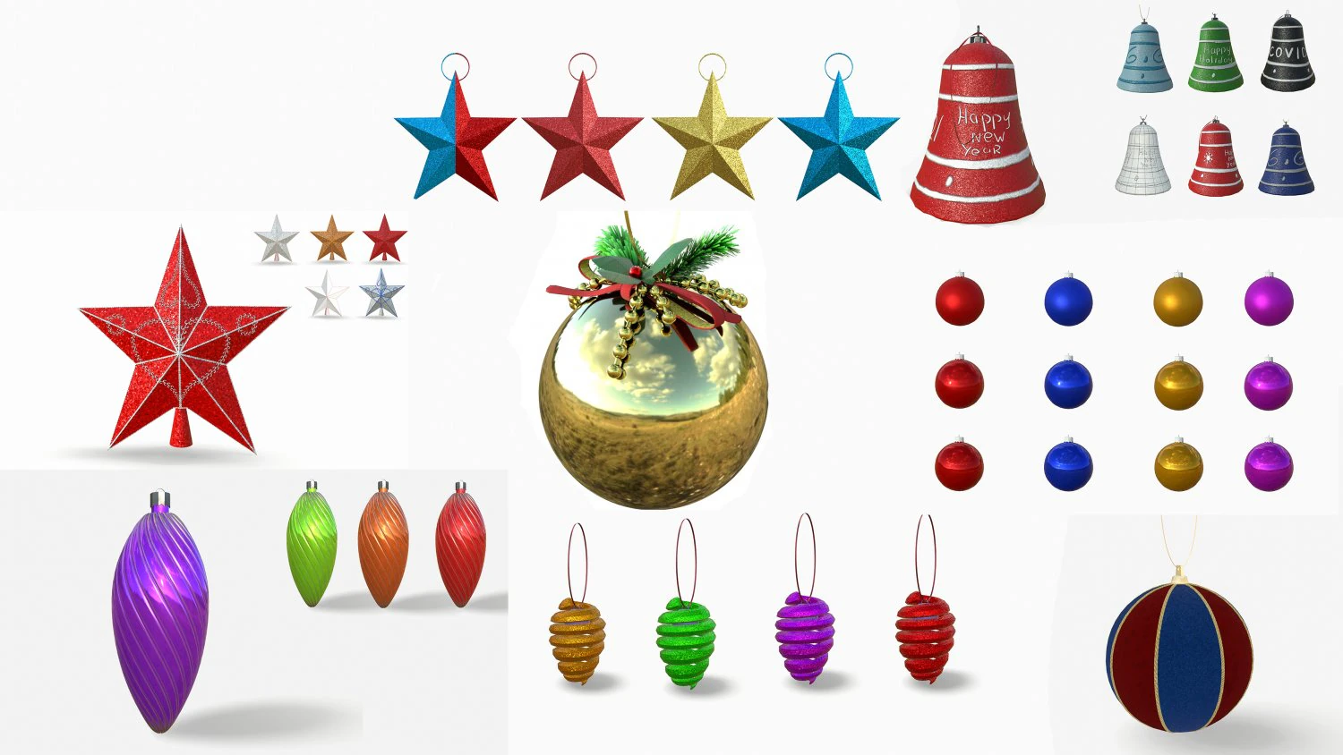 set of christmas tree toys 3D Model .c4d .max .obj .3ds .fbx .stl .blend 