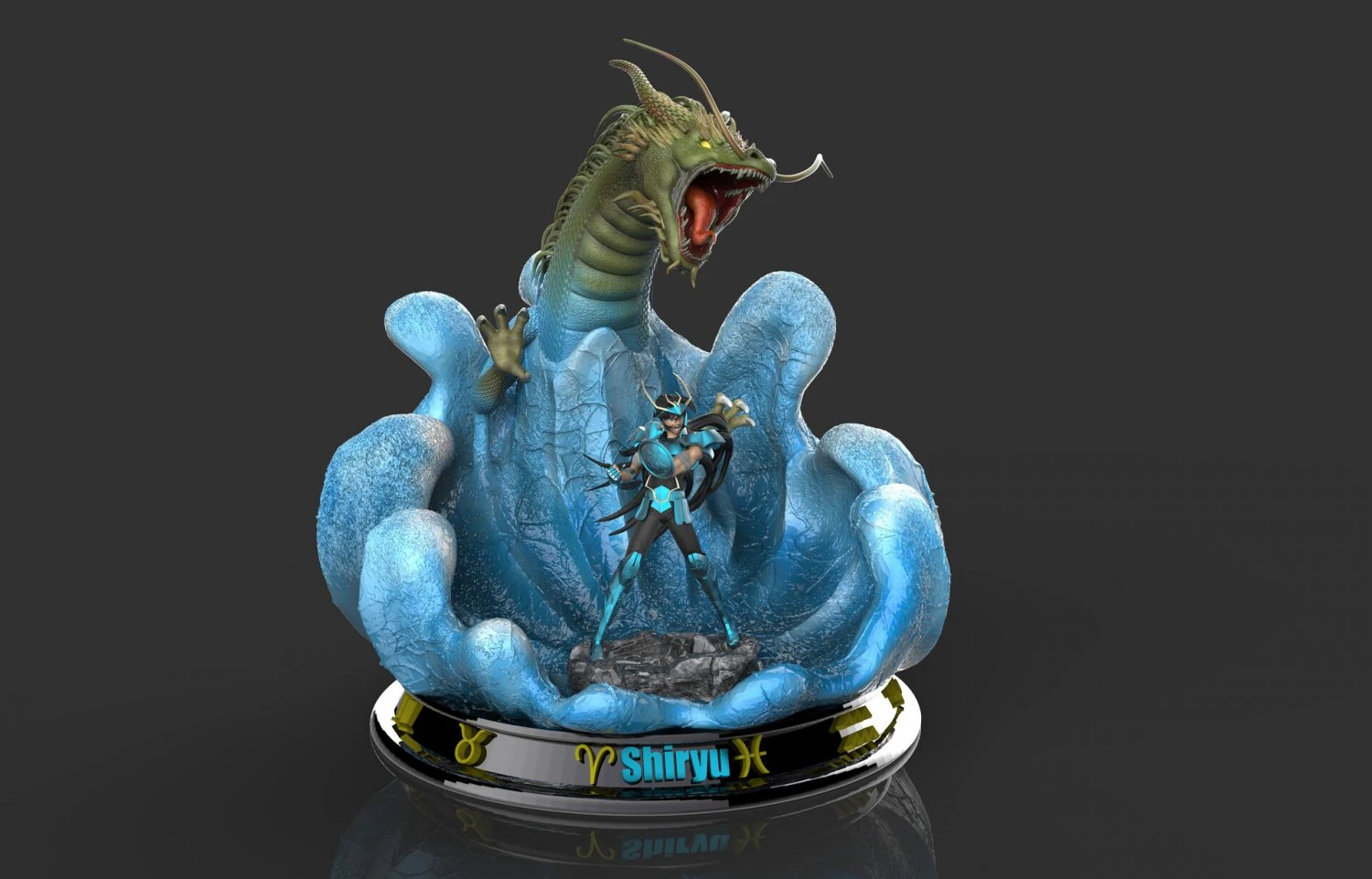 shiryu dragon - saint seiya - diorama 3D Print Model .c4d .max .obj .3ds .fbx .stl .blend 