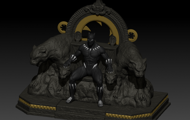 black panther on throne - diorama printable 3D प्रिंट मॉडल .c4d .max .obj .3ds .fbx .stl .blend 