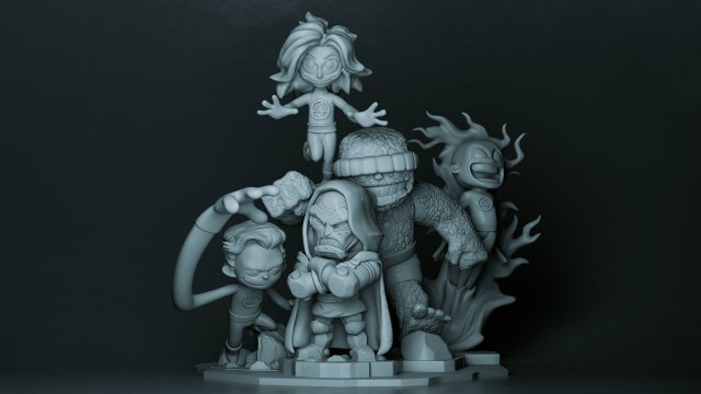 fantastic 4 chibi - diorama printable 3D 打印模型 .c4d .max .obj .3ds .fbx .stl .blend 