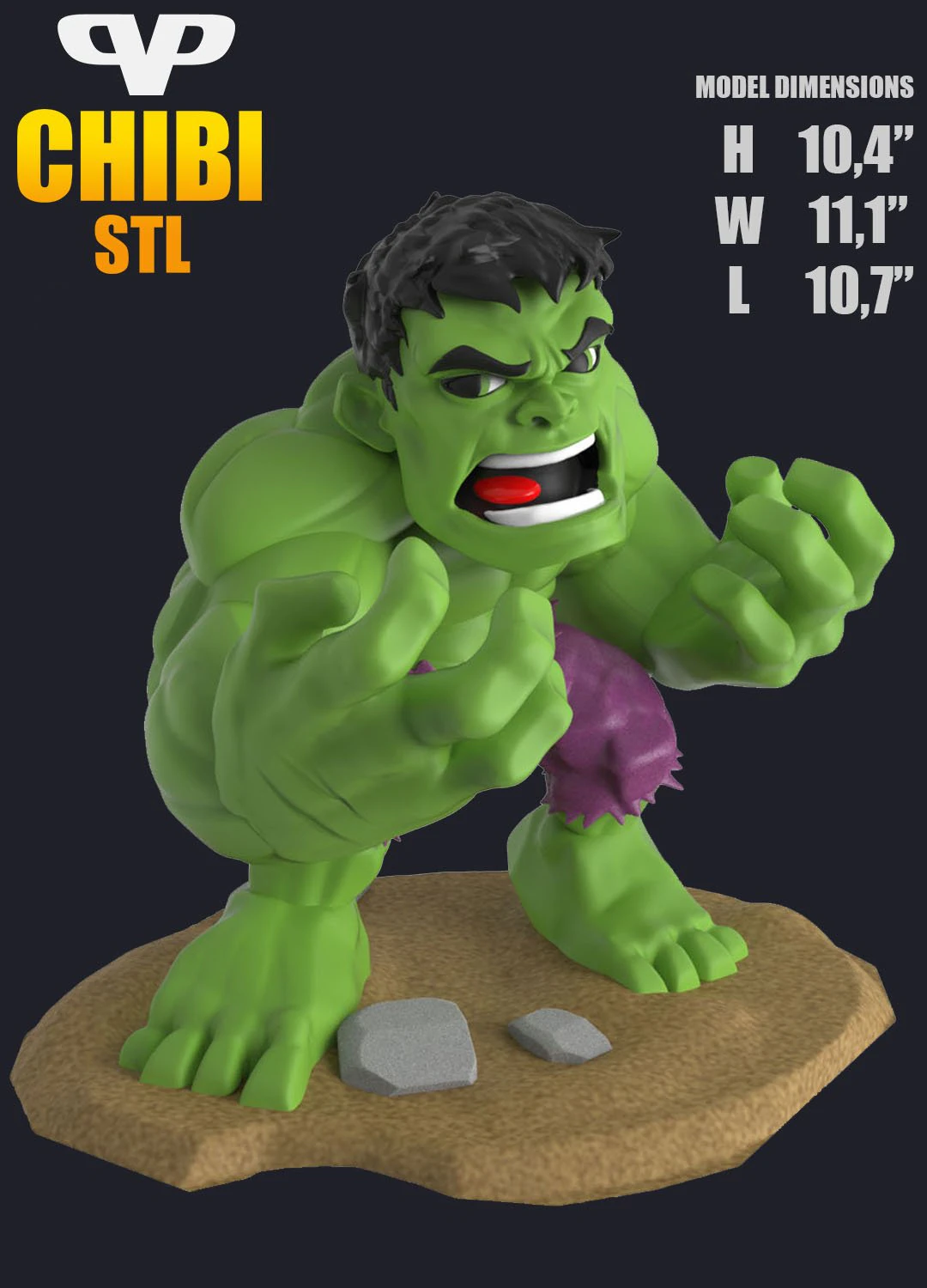 hulk chibi - printable figure 3D Print Model .c4d .max .obj .3ds .fbx .stl .blend 