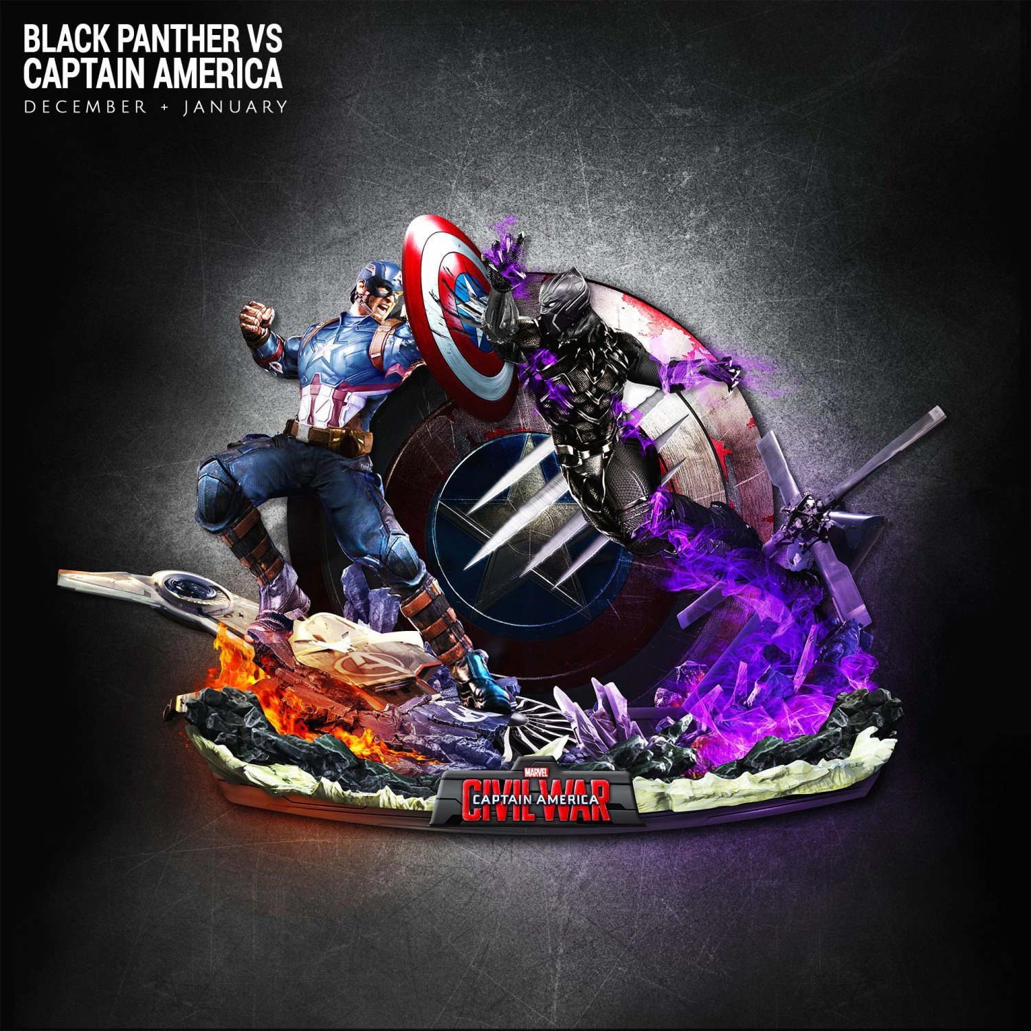 captain america vs black panther - full diorama 3D Print Model .c4d .max .obj .3ds .fbx .stl .blend