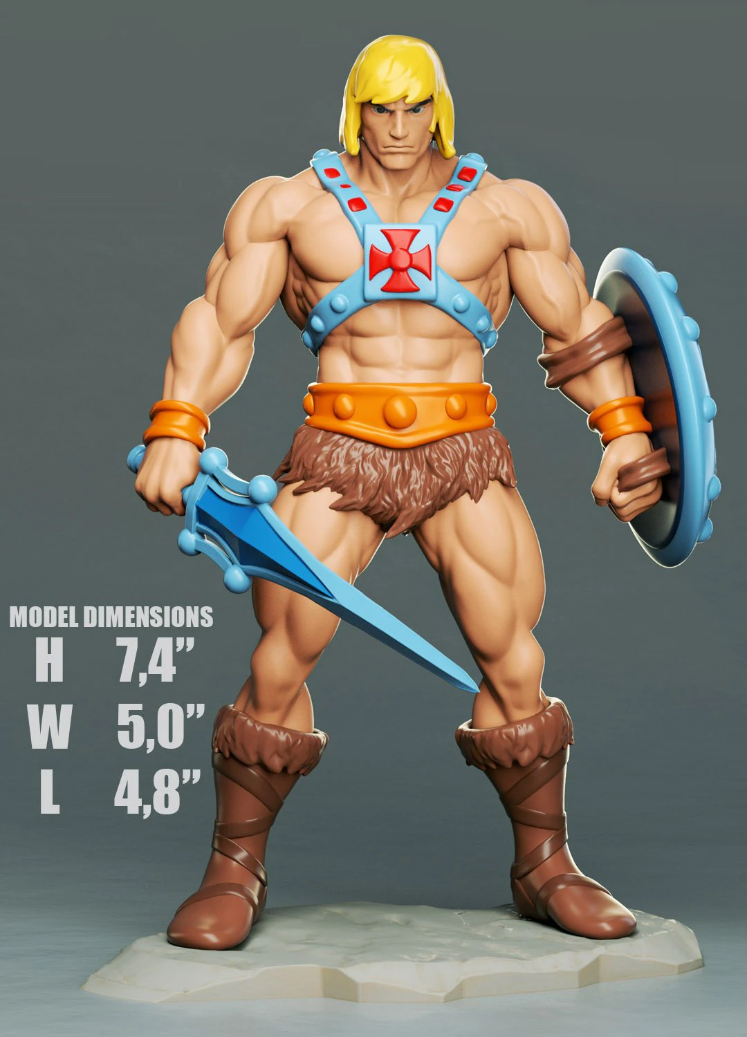he-man figure printable - with sword and shild 3D Print Model .c4d .max .obj .3ds .fbx .stl .blend 