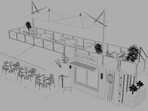 container ice cream shop Model 3D
