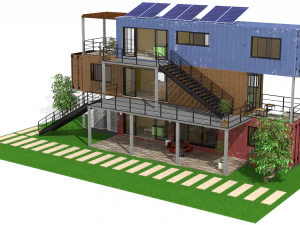 3 shipping container houses 3D Model