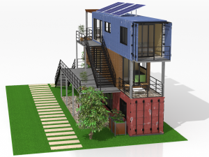 3 shipping container houses 3D 모델