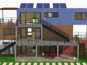 3 shipping container houses 3D Model