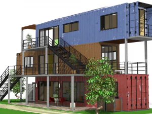 3 shipping container houses 3D Model
