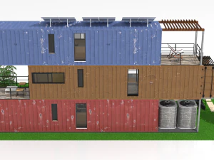 3 shipping container houses 3D Model